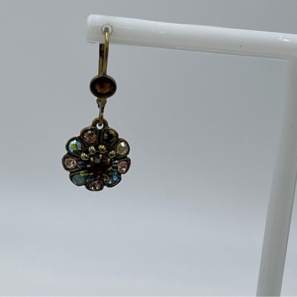 Michal Negrin Earrings Flower With Brown AB Swarovski Crystals Romantic Gift - Picture 2 of 16